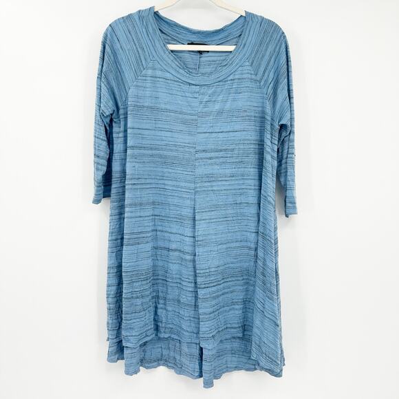Comfy USA Womens Lounge Heathered Lagenlook 3/4 Sleeve Tunic Dress Size M Blue - Picture 1 of 6
